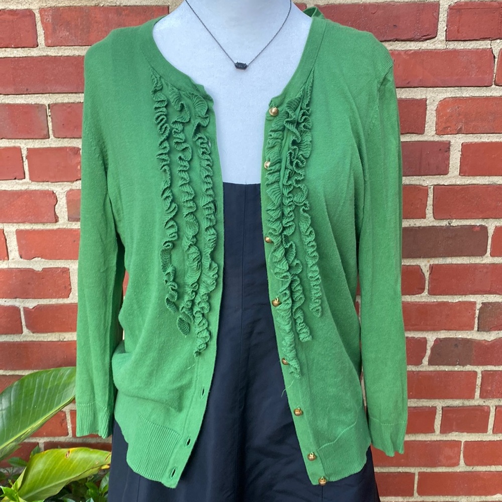 Talbots Green Ruffle Sweater - Picture 3 of 6